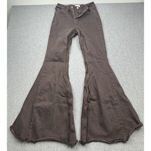 Shyanne Super Flare Brown Denim Mid Rise Raw Hem Bell Bottom Jeans Sz 30x34
